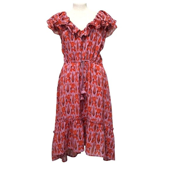 Figue Tahlia Ikat Pink Flutter Sleeve Hi-Low Hem Dress  Womens S Vibrant - Picture 2 of 11